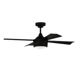 Theo 42 in. Integrated LED Indoor/Outdoor Dual Mount Flat Black Finish Ceiling Fan with Light Kit & Remote/Wall Control