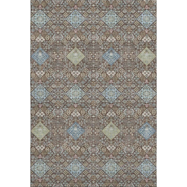 Mayfield Premium Machine Washable Abstract AMF2440 Chocolate 10 ft. x 14 ft. Area Rug