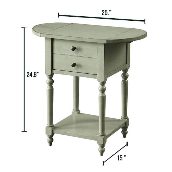 Beadle Side Table with Open Bottom Shelf, Double Drawer Front and Expandable Leaf Top in Antique Gray Finish