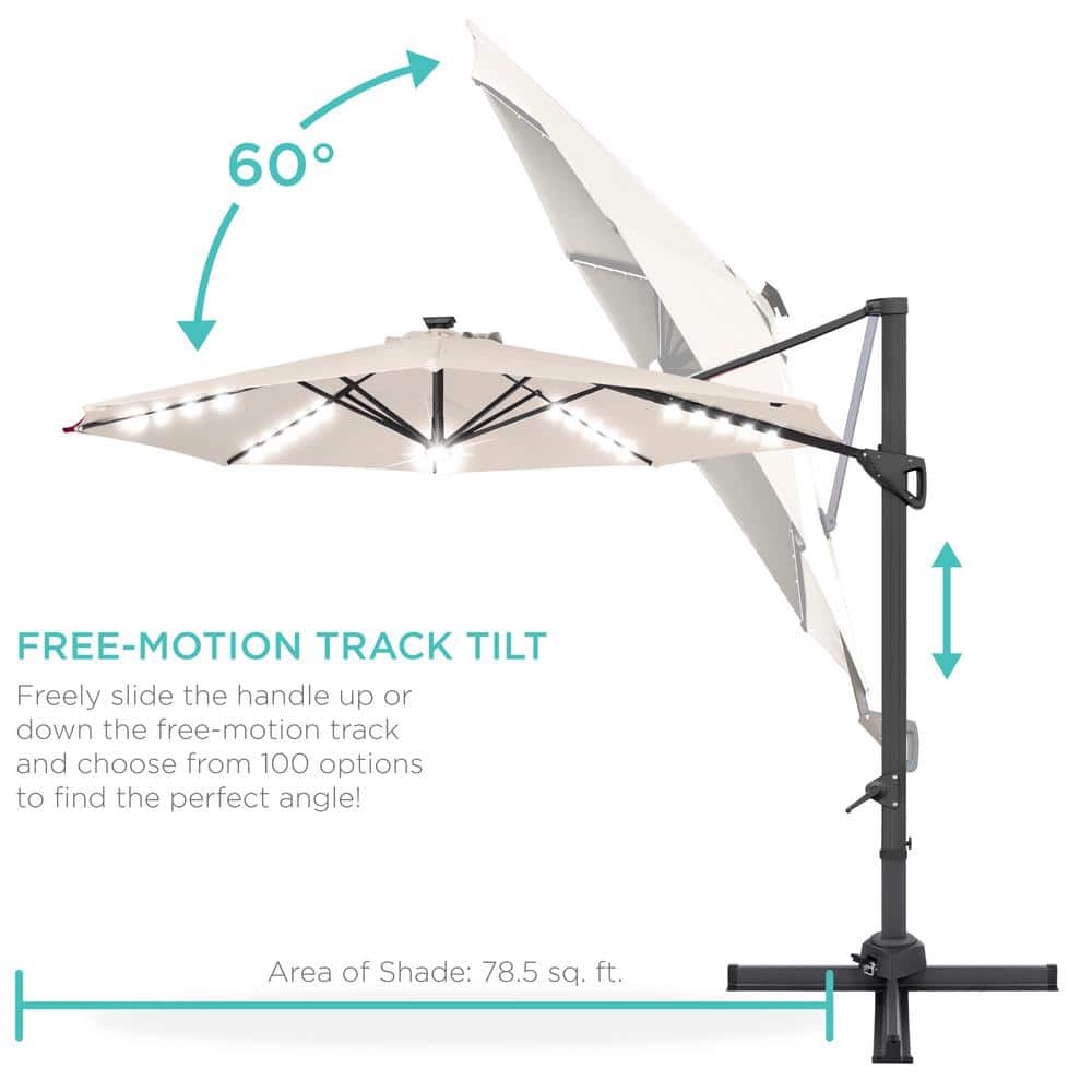 Ivory 10ft Octagon Market Umbrella with LED Lights and Steel Pole
