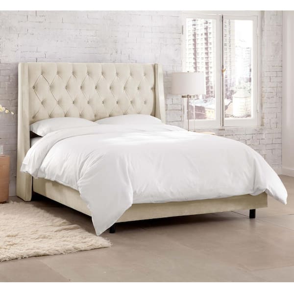 Unbranded Belle Mystere Ivory Queen Tufted Wingback Bed