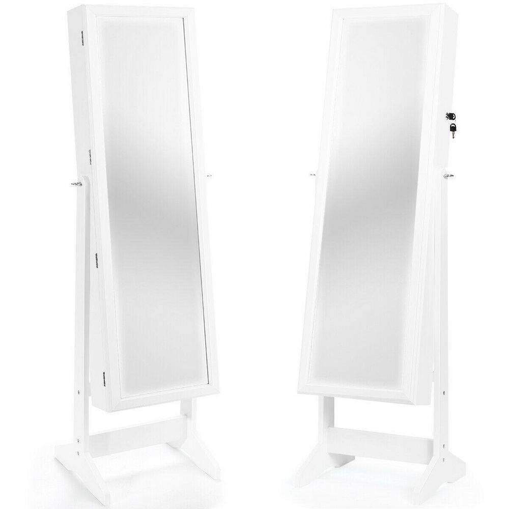 ANGELES HOME White Jewelry Stand Mirror Armoire with Large Storage Box 658CKHW948WH