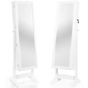 White Jewelry Cabinet Stand Mirror Armoire with Large Storage Box