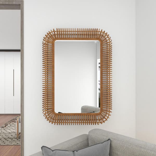 Litton Lane 48 in. x 28 in. Distressed Rectangle Framed Light Brown Wall  Mirror with Beaded Detailing 43590 - The Home Depot