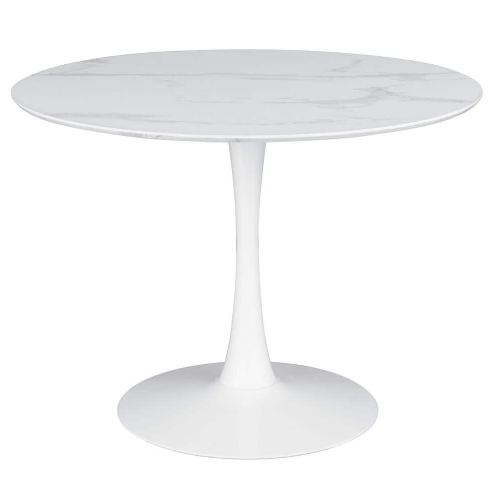 White Round Faux Marble Pedestal Dining Table