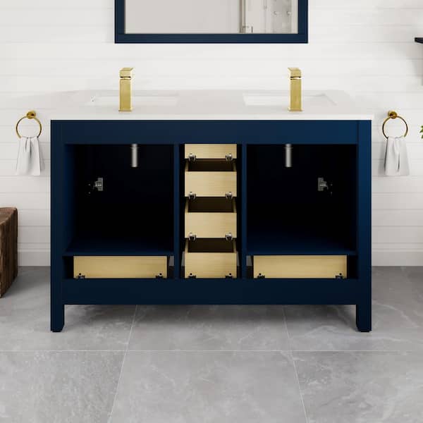 Eviva London 48 in. Double Sink Blue Bath Vanity with White