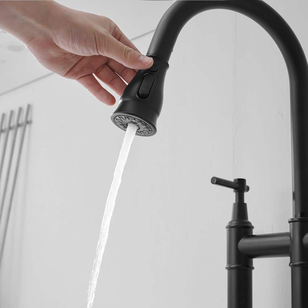 Matte Black Dual Handle Pull Down Kitchen Faucet