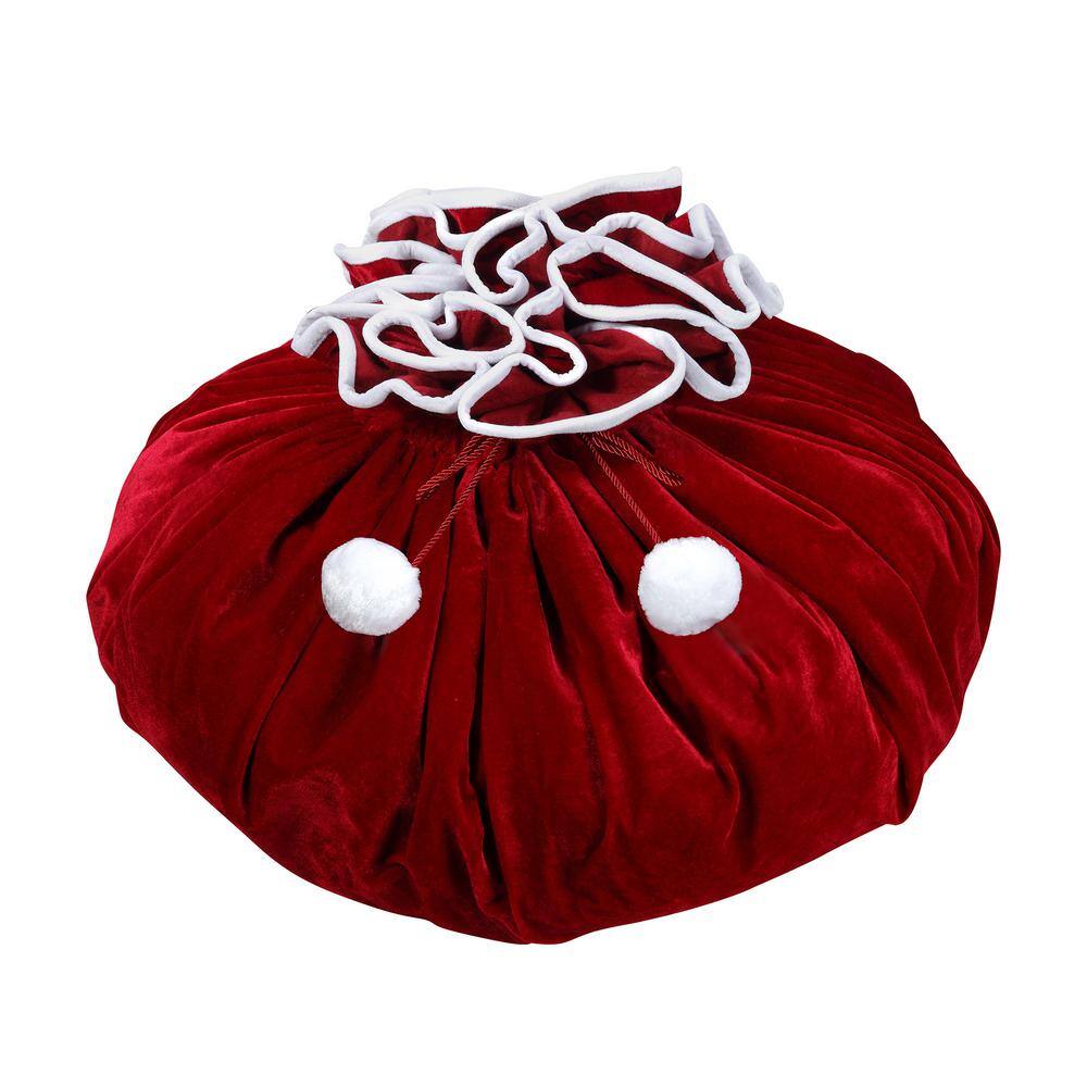 Extra Large Dark Red Velvet Convertible Tree Skirt with Pom Poms