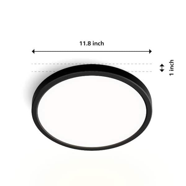 Black 11.8 in.Integrated LED SuperSlim Flush Mount Bright White 3000K  (2-Pack)