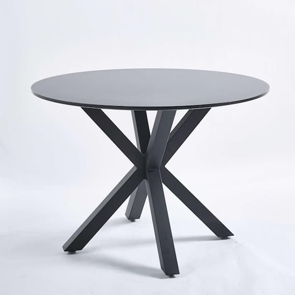 Black Wood 29.44 in. H Outdoor Coffee Table with Round Table Top for 4-6 people