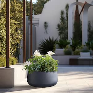 Lightweight 19in. x 10in. Granite Gray Extra Large Tall Round Concrete Plant Pot / Planter for Indoor & Outdoor