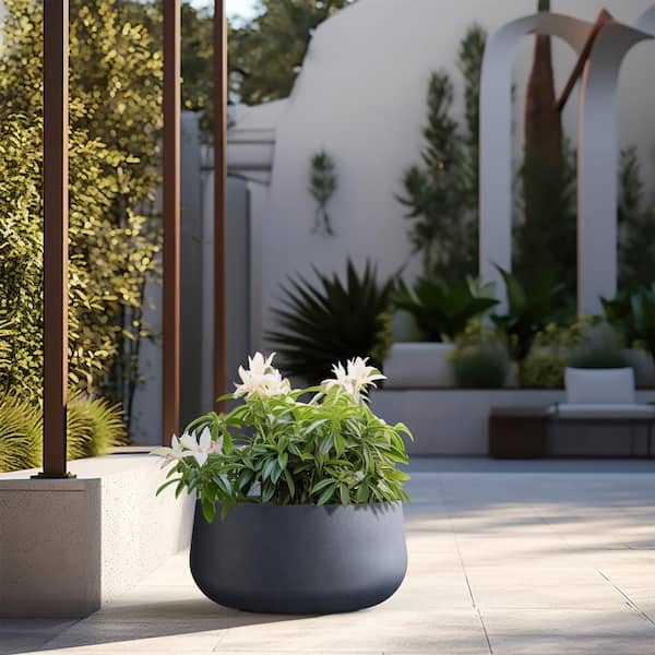Sapcrete Lightweight 19in. x 10in. Granite Gray Extra Large Tall Round Concrete Plant Pot / Planter for Indoor & Outdoor