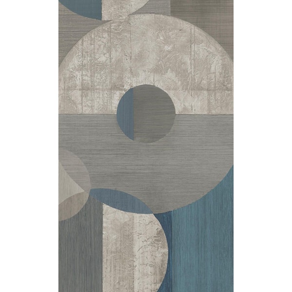 Orion Blue and Grey Porcelain Geometric Faux Wood Collage Print Non Woven Non-Pasted Textured Mural 102 Sq. Ft.
