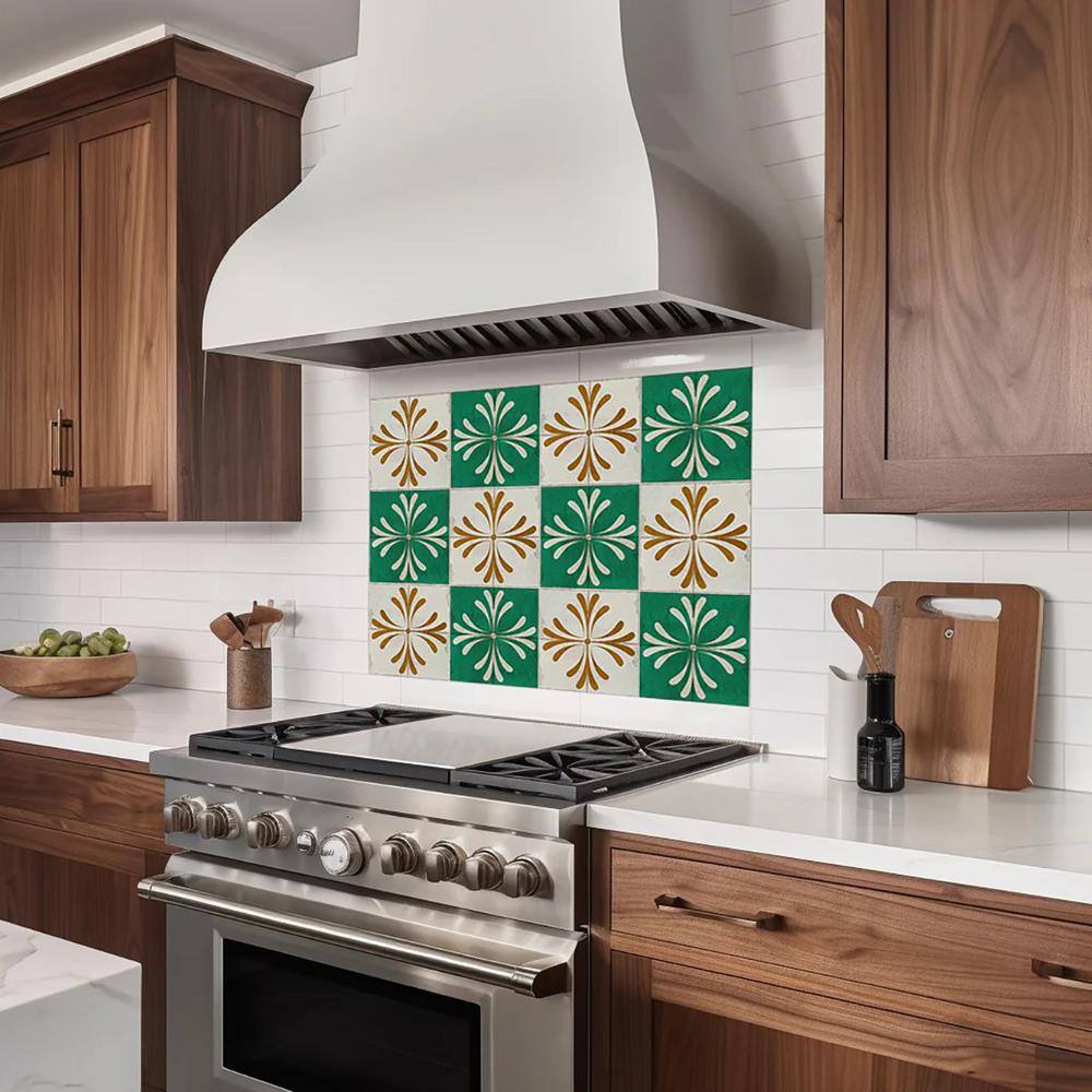 8x8-inch Antiquewhite Green Gold Vinyl Peel and Stick Tile Stickers