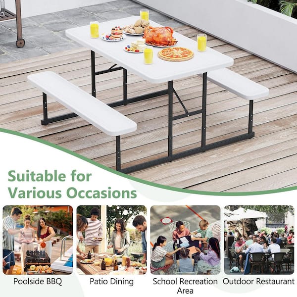 Liviza 53 in. White Rectangle Steel and HDPE Picnic Tables Bench