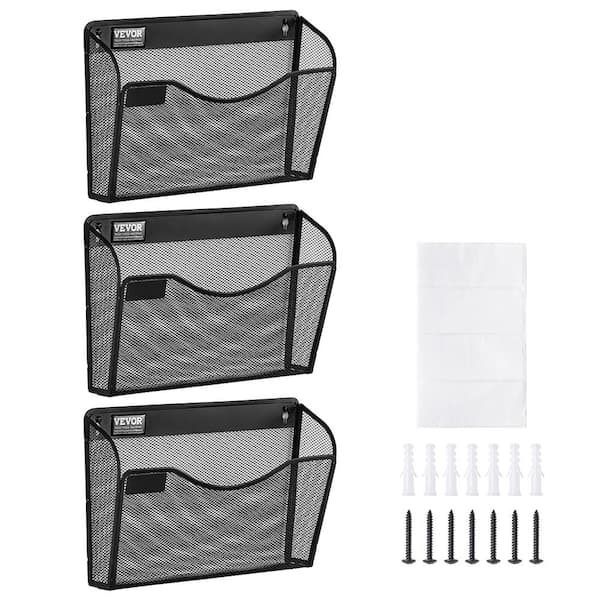 VEVOR File Wall Rack, 3-Piece 1 Pocket Mesh Wall File Holder, Wall Mounted Magazine Mail Paper and Document Storage Folder
