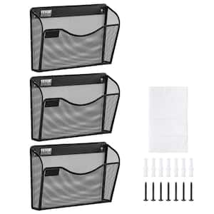 File Wall Rack, Three-Piece 1 Pocket Mesh Wall File Holder, Wall Mounted, Metal Wall File Organizer with Nametag Label