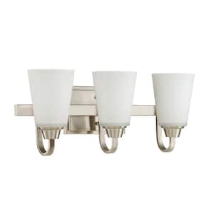 Grace 21 in. 3-Light Brushed Polished Nickel Finish Vanity Light with Frost White Glass