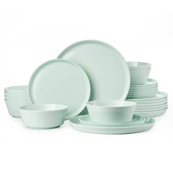 Green 12-Piece Lightweight Bone China Mint Plates Bowls Dinnerware Set Scratch Resistant Service for 8