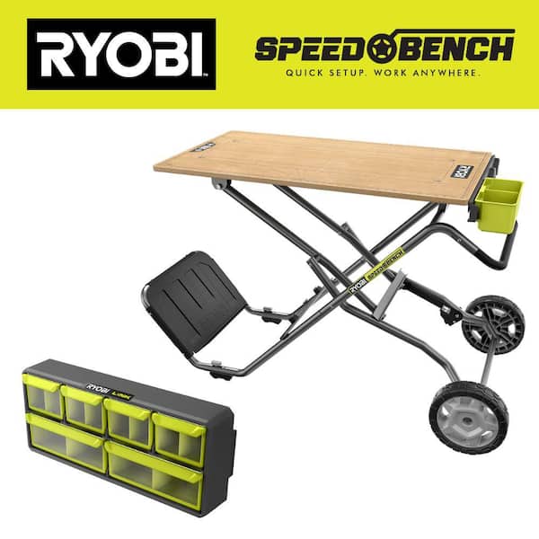 Speed Bench 23 in. W x 20 in. D Mobile Workstation with LINK 12-Compartment Small Parts Organizer