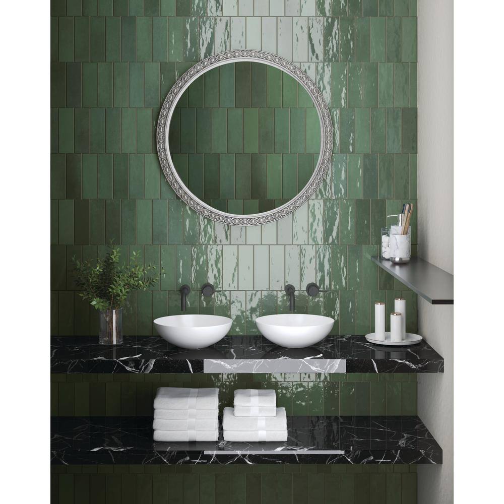 Verde 3x8 Glossy Porcelain Brick Look Wall Tile
