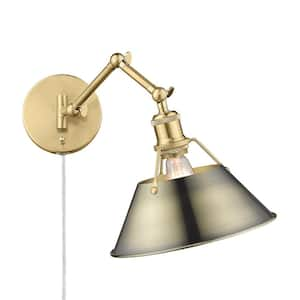 Orwell 10 in. 1-Light Brushed Champagne Bronze and Aged Brass Plug-In or Hardwired Swing Arm for Bedroom and Foyer