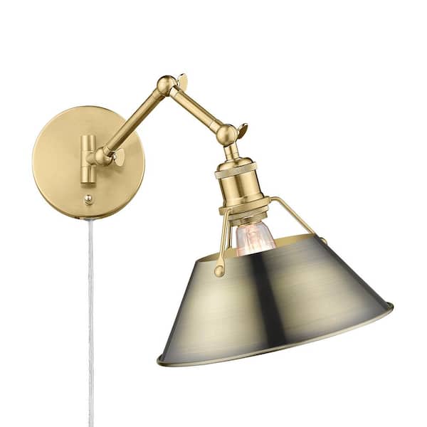 Golden Lighting Orwell 10 in. 1-Light Brushed Champagne Bronze and Aged Brass Plug-In or Hardwired Swing Arm for Bedroom and Foyer