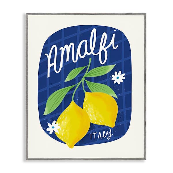 Stupell Industries Amalfi Lemons on Blue by Louise Allen Designs Gray Framed Food Giclee Art Print 20 in. x 16 in.