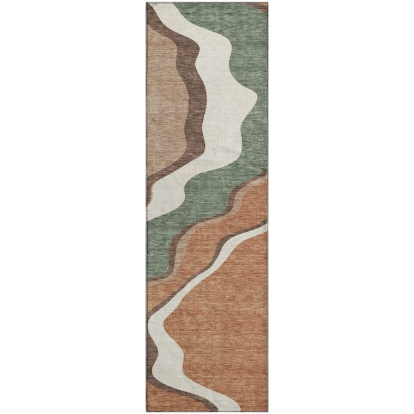 Mayfield Premium Machine Washable Abstract AMF2386 Copper 2 ft. x 7 ft. Runner Rug