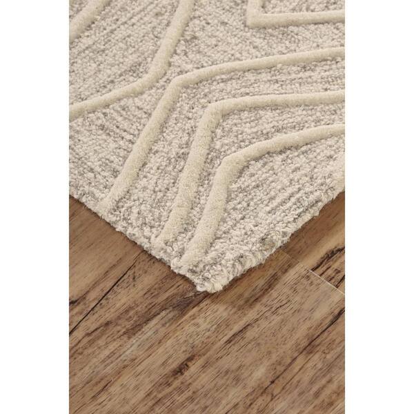 2 X 8 Tan, Ivory Geometric Area Rug