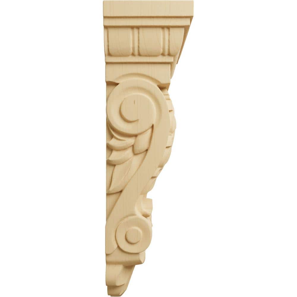 Alder Wood Thin Flowing Acanthus Decorative Corbel, 9.75"H