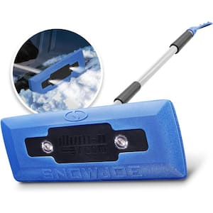 52 in. LED 4-In-1 Plastic Blade Telescoping Snow Broom Ice Scraper 18 in. Foam Head with Headlights Blue