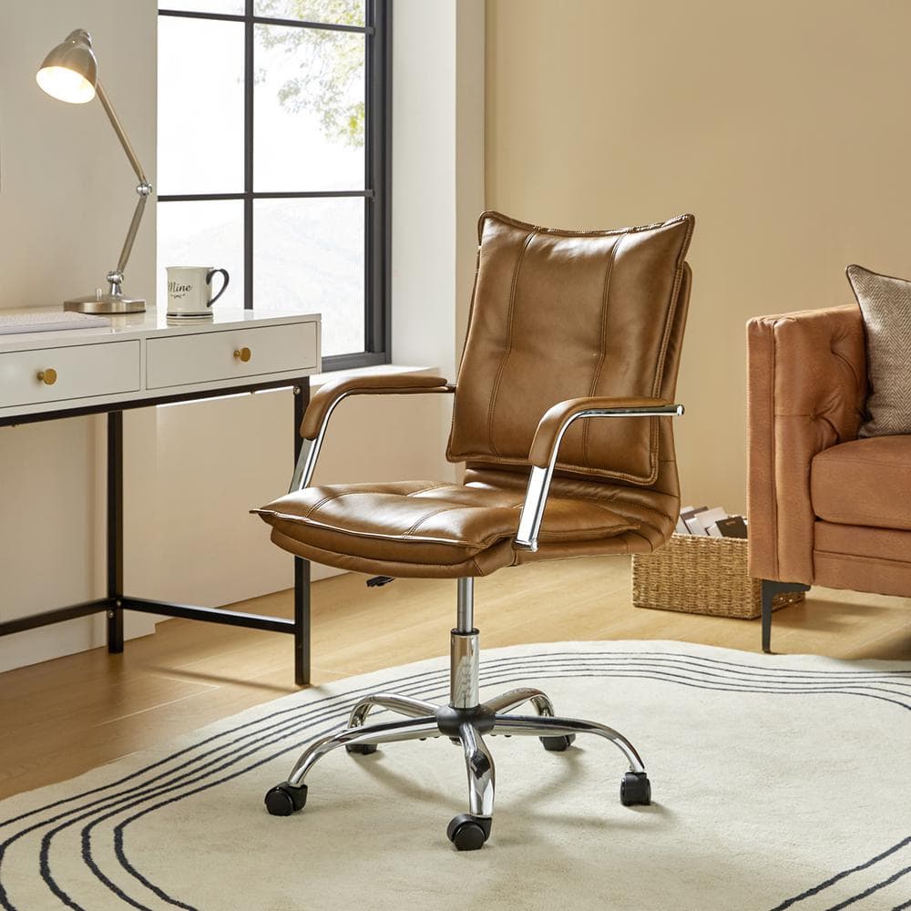 JAYDEN CREATION Dud Camel Modern Faux leather Swivel Task Chair
