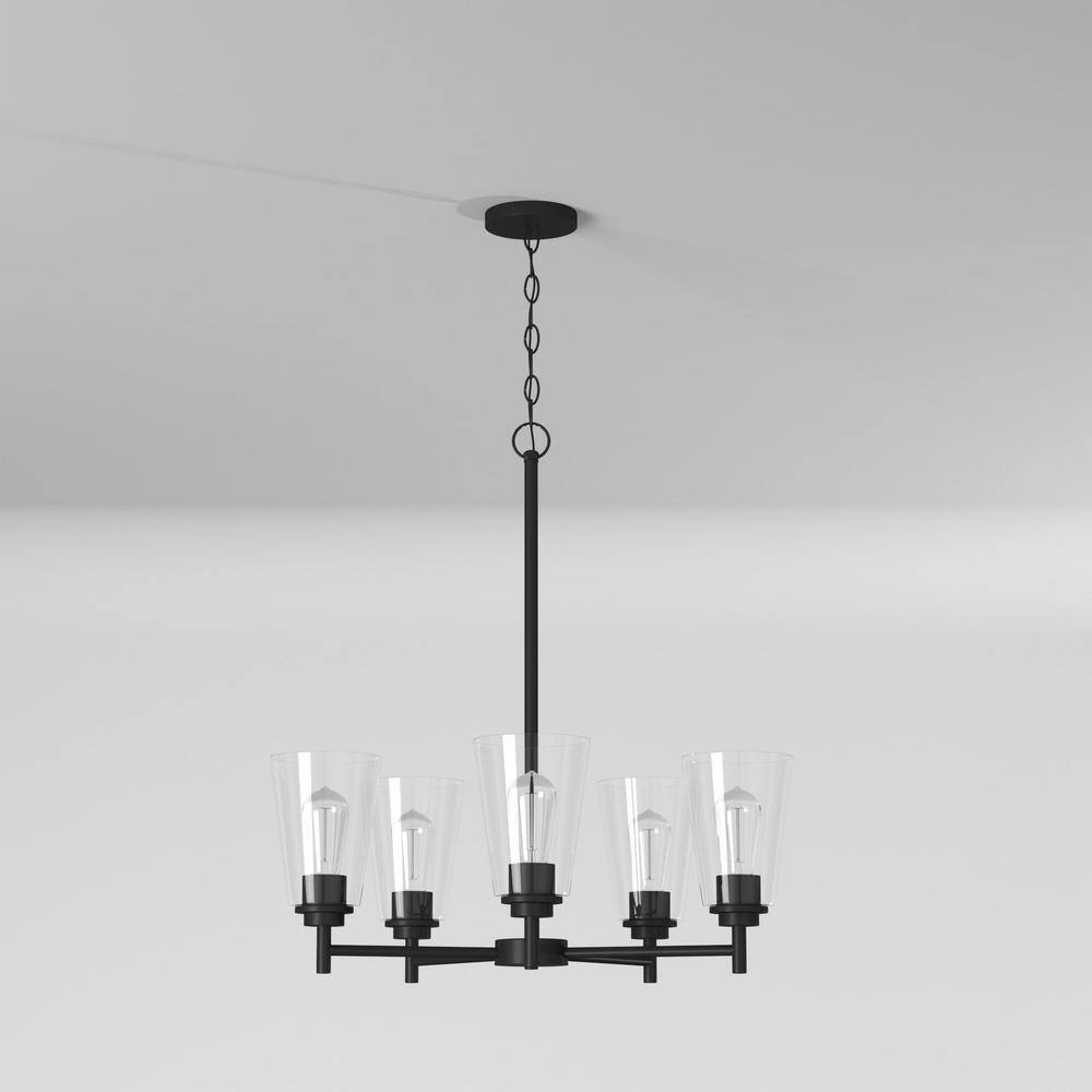 Westin Matte Black Five-Light Chandelier with Clear Glass Shades