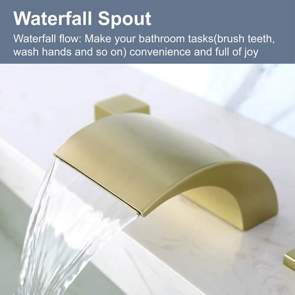 Waterfall 8 in. Widespread Double Handles Bathroom Faucet in Brushed Gold