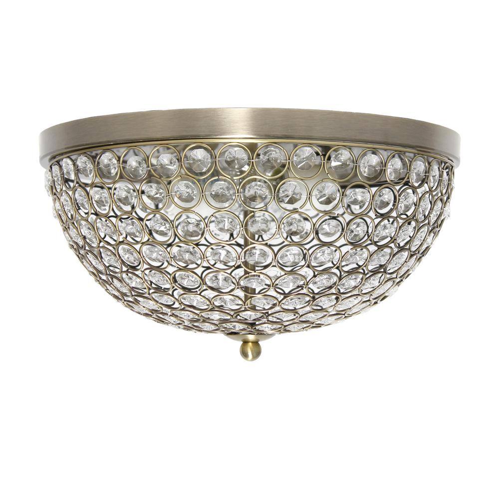 Antique Brass Crystal LED Flush Mount Ceiling Light