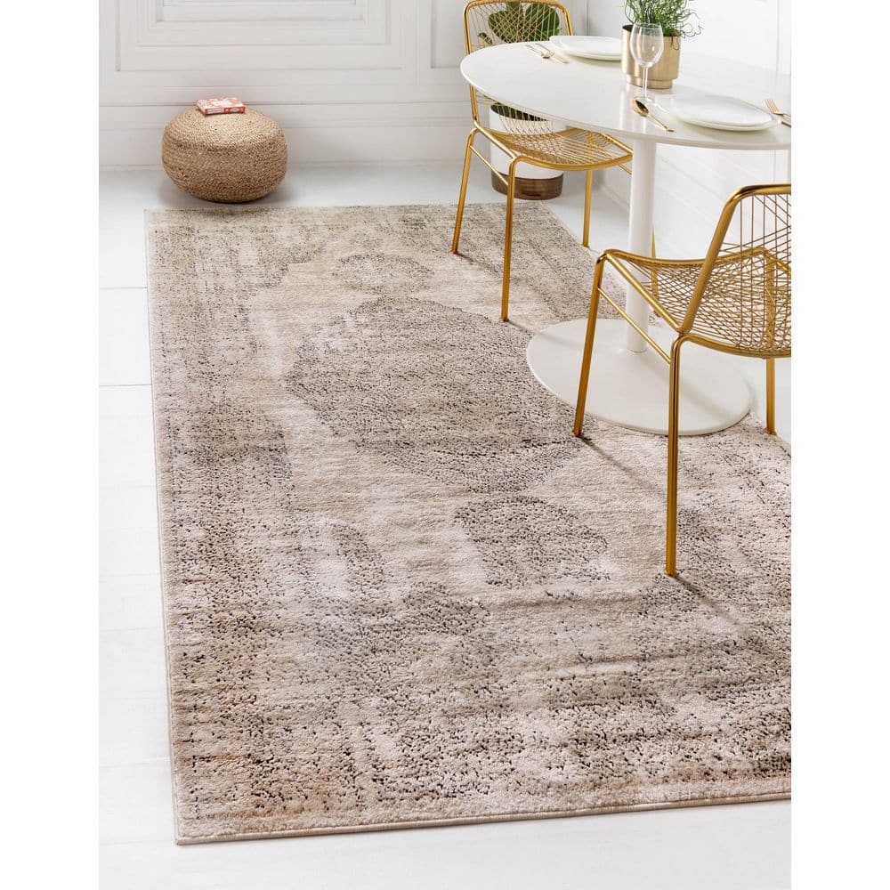 Elegant Ivory Medallion Fringeless Area Rug 10ft x 13ft