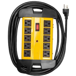 10-Outlet Heavy Duty Surge Protector Power Strip with Built-in Circuit Breaker-Metal Surge Suppressor Black and Yellow