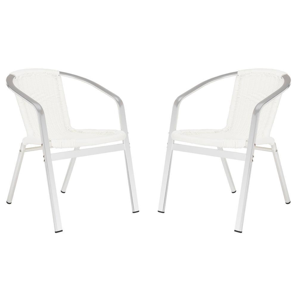 Safavieh Wrangell White Stackable Aluminumwicker Outdoor Dining Chair 2 Pack Fox5207d Set2 