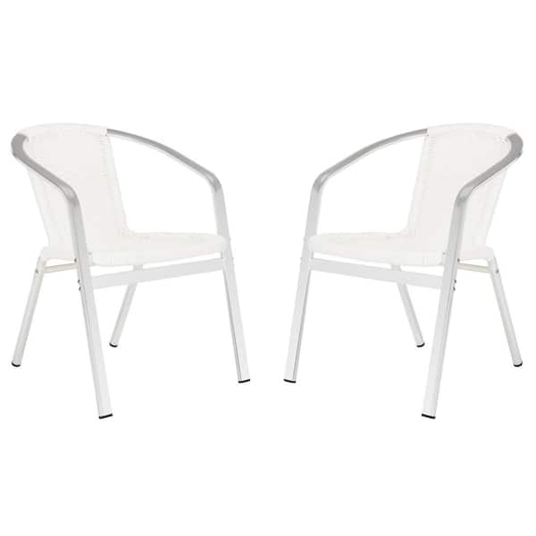 SAFAVIEH Wrangell White Stackable Aluminum/Wicker Outdoor Dining Chair (2-Pack)