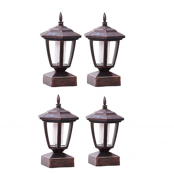 Angel Sar Outdoor Waterproof Solar Flame Post Lights for Garden Deck Patio Fit 4 x 4 5 x 5 or 6 x 6 Wooden Post Bronze (4-Pack)