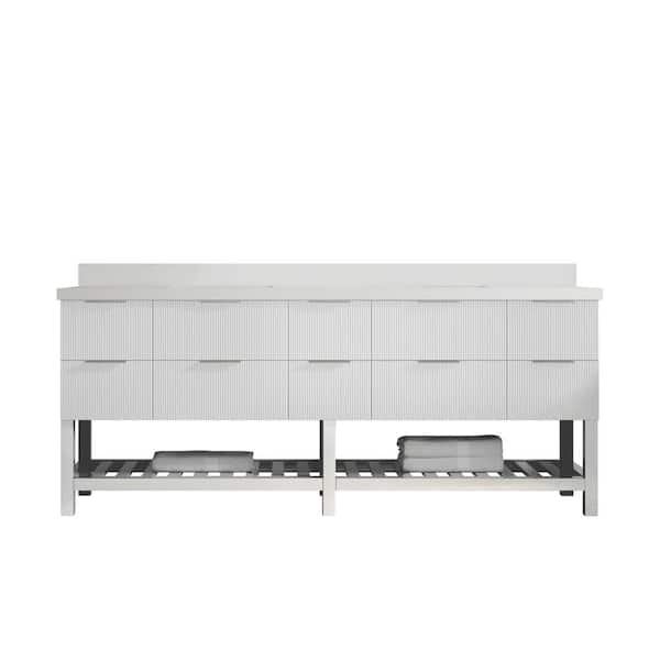 Willow Collections Catalina 84 in. Double Sink Freestanding Fine Grain Bath Vanity with White Qt. Top Unassembled