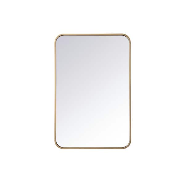 Unbranded Timeless Home 20 in. W x 30 in. H x Modern Soft Corner Metal Rectangle Brass Mirror