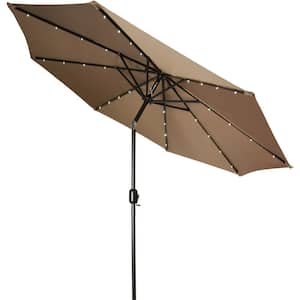 9 ft. Deluxe Market Solar Powered LED Lighted Patio Umbrella in Tan