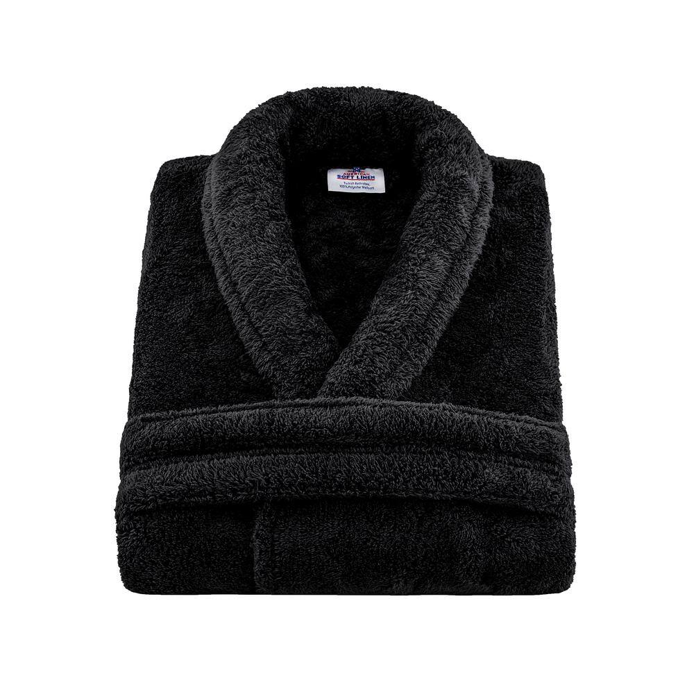 Black Unisex Shawl Collar Fleece Bathrobe, S/M