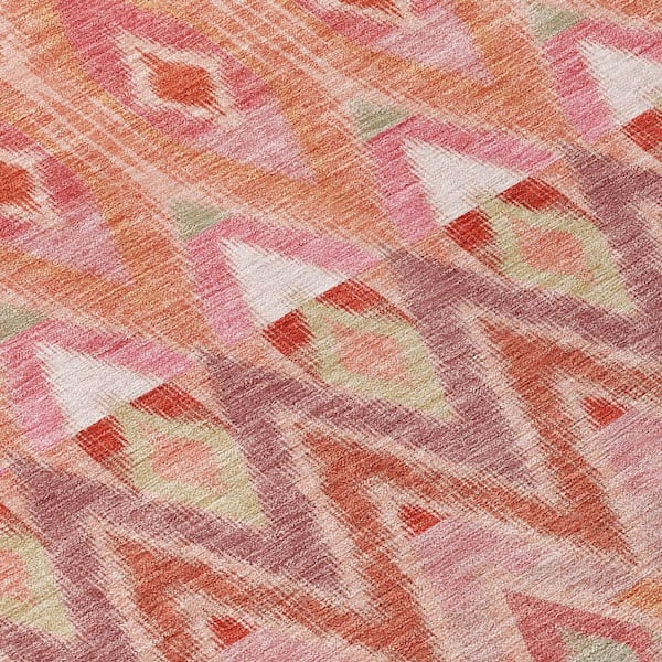 Pink, Salmon, Blush 8 ft. Round Woven Oriental Polyester Round Indoor/Outdoor Area Rug