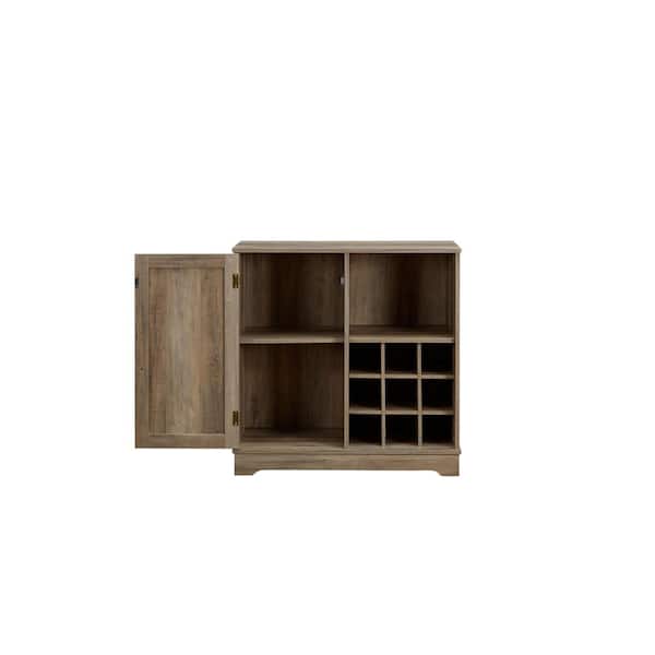Farmhouse 12-Bottle Gray MDF Barn Door Buffet Sideboard Cabinet with Drawer, Adjustable Shelves, Wine Rack