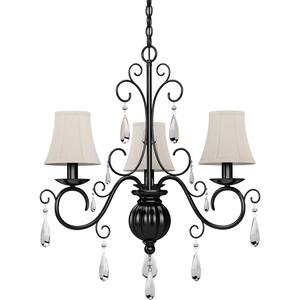 Ava 3-Light Foundry Bronze Indoor Hanging Chandelier with Ivory Fabric Lamp Shades