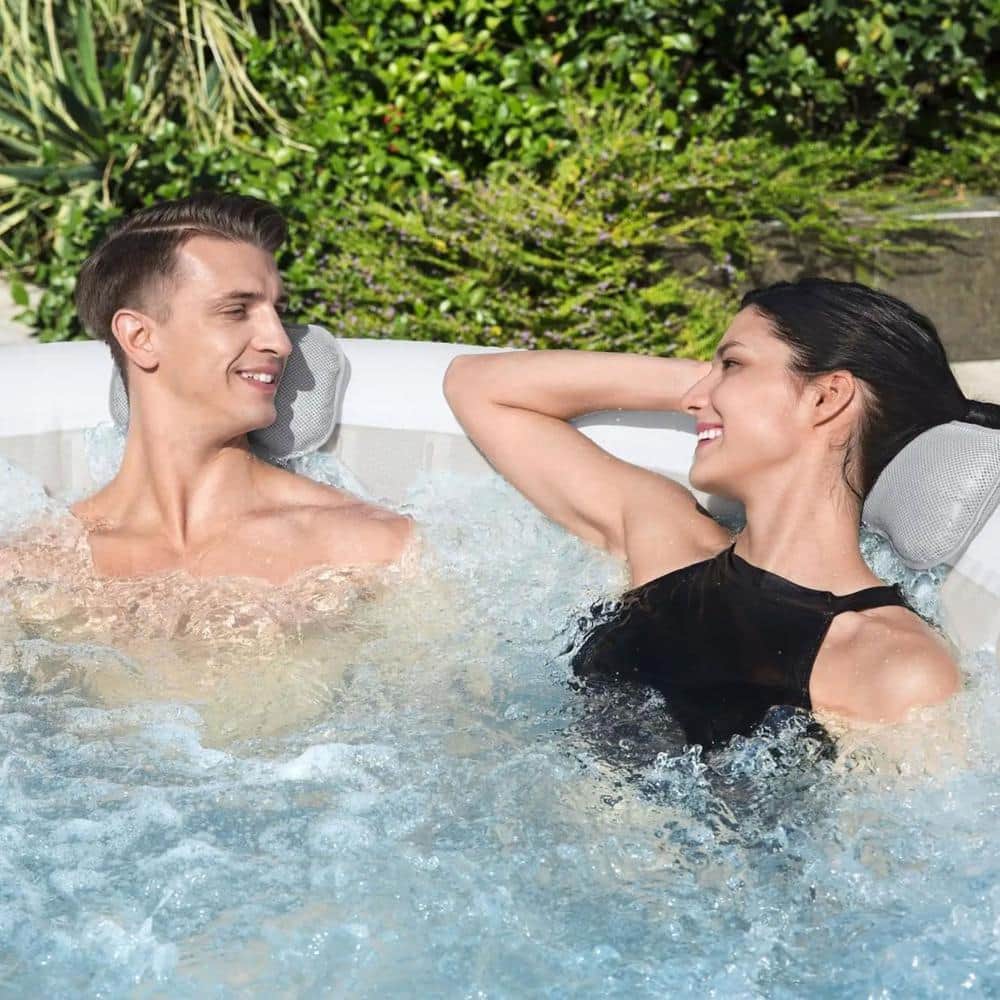 SaluSpa Milan 6-Person Blue Inflatable Round Hot Tub with Spa Seat and Pillow