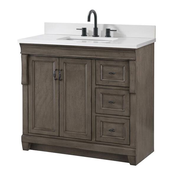 Naples 37 in. Single Sink Distressed Gray Bath Vanity with White Quartz Top (Assembled)
